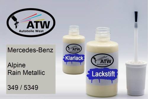 Mercedes-Benz, Alpine Rain Metallic, 349 / 5349: 20ml Lackstift + 20ml Klarlack - Set, von ATW Autoteile West.